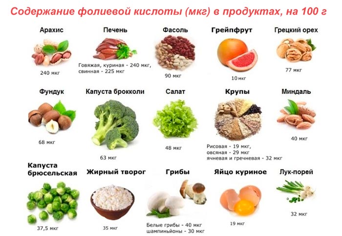 содержание фолиевой кислоты в продуктах